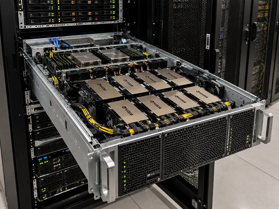 Сервер с восемью GPU NVIDIA V100 в дата-центре